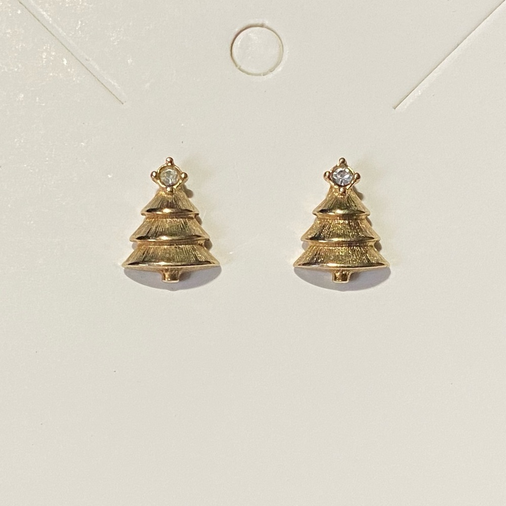 Vintage Gold Plated Christmas Tree Gemstone Stud Earrings
